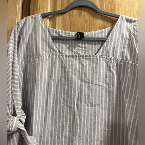Ravel Gray White Button Back Striped Square-Neck Cotton Lagenlook Tunic Sz XL - Picture 4 of 10